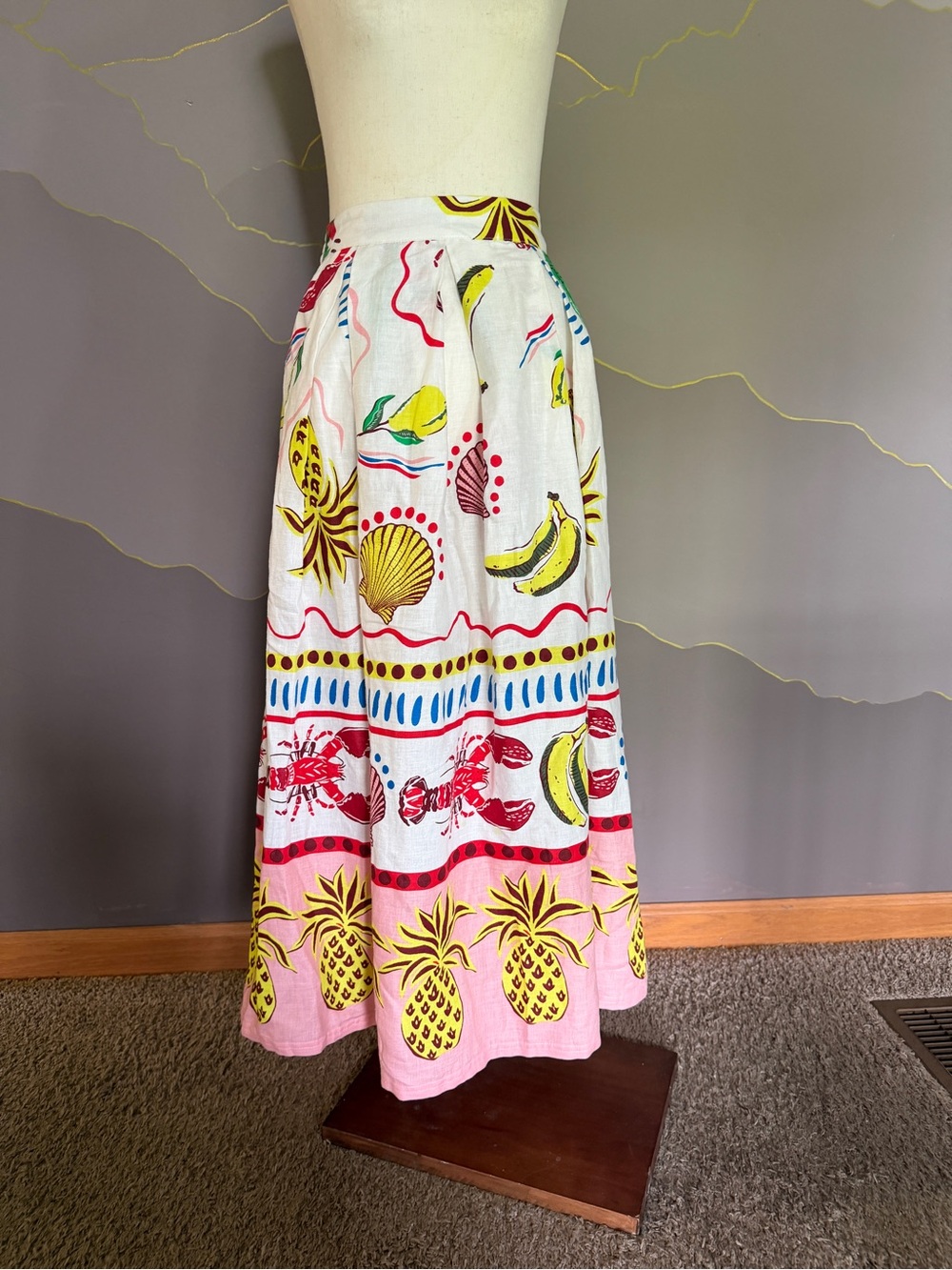 Boden White Maxi Skirt with Yellow Pineapple & Banana Print